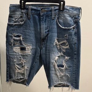 American Eagle Outfitters Blue Distressed Jean Shorts